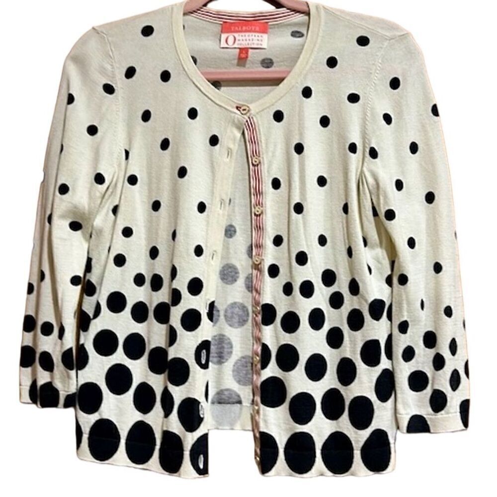 Talbots Women's Polka Dot Cardigan Sweater Black Size S - EUC